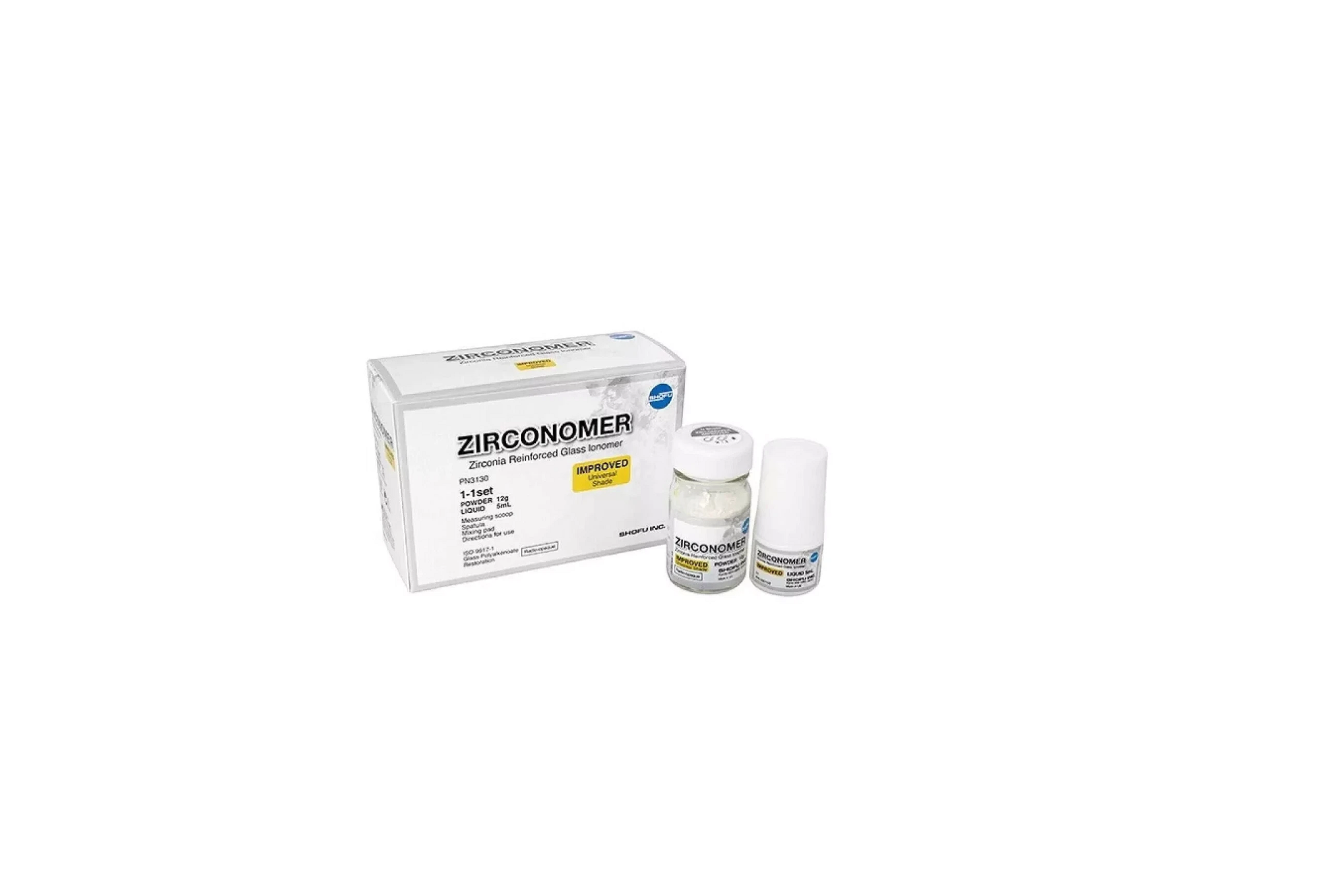 SHOFU Dental ZIRCONMER Zirconia GIC Restorative Cement - Powder 12gm Liquid 5ml